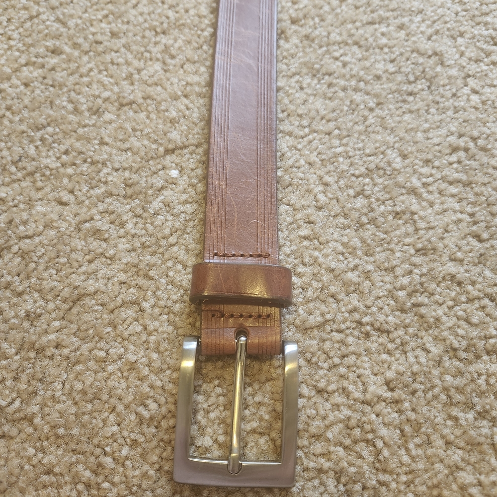 Luxury Premium Italian Leather Brown Belt with Silver Solid Brass Buckle - Picture 7 of 10